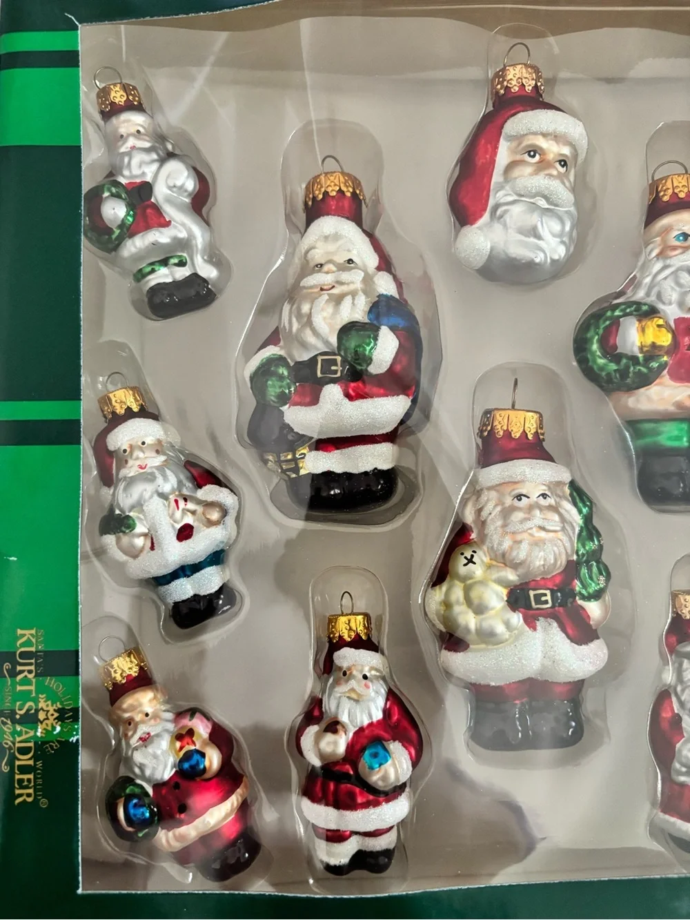 Kurt S Adler Christmas Santa Glass Ornaments Set - Red and White Holiday Decor